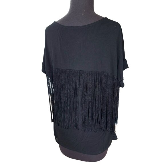 Ella Moss Black Fringe Top - Boho Luxe Statement Piece Size M - Picture 5 of 11